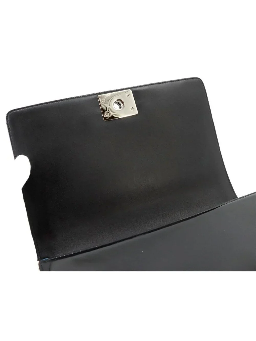 Chanel Boy Chain Shoulder Bag Patent Leather Black Silver